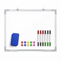 Set tabla magnetica de perete cu magneti, burete si markere, Otel/PP/Aluminiu, 50x40 cm, alb, Vivo TK0127